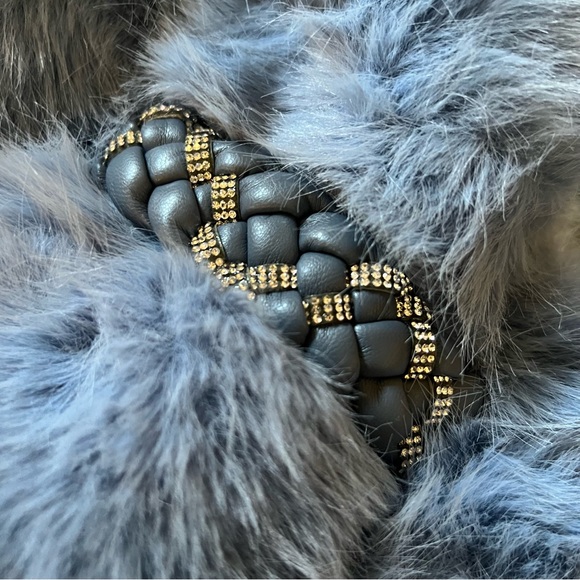 Blue Rhinestone Faux Leather Embellished Scarf. - Picture 2 of 3